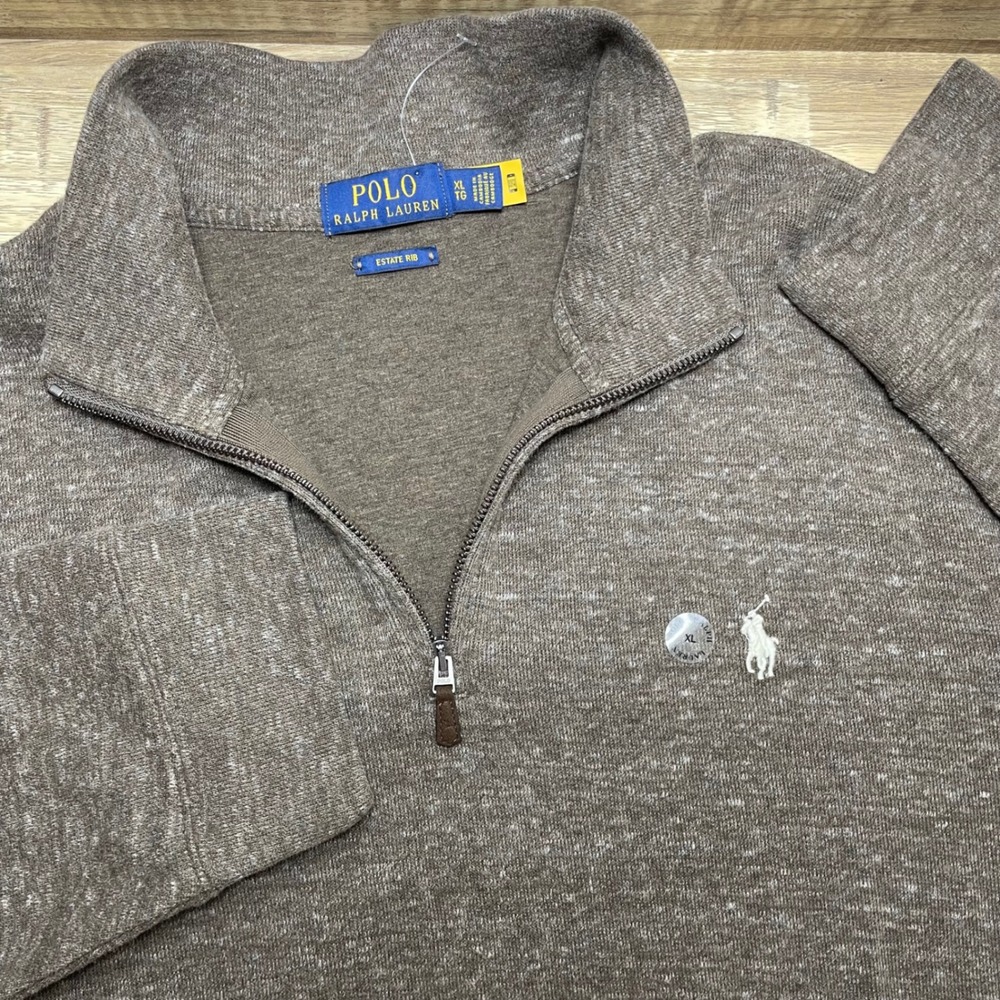 Polo Ralph Lauren Estate Rib Quarter Zip Pullover Men's XL Heathered Brown NWOT‎